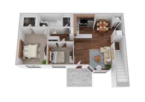 Two bedroom, one bath floorplan